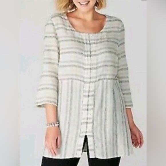 Pure Jill Linen Cotton Striped Button Down Lagenlook 3/4 Sleeve Shirt Tunic XS - Picture 1 of 10